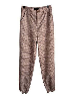 STYLIVE Plaid Barrel Leg Jogger Pants Small High Rise Trouser Pants